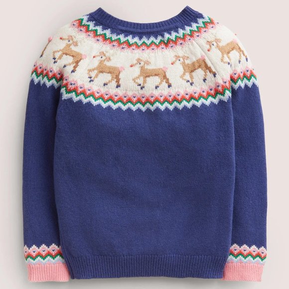 NWT Mini Boden Navy Reindeer Fair Isle Christmas Cardigan - Picture 2 of 5